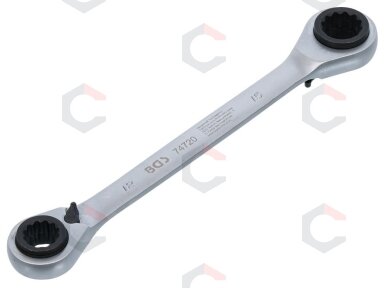 Dvigubas terkšlinis kilpinis raktas | 4 in 1 | 12 x 13 / 14 x 15 mm (74720) Dvigubas terkšlinis kilpinis raktas | 4 in 1 | 12 x 13 / 14 x 15 mm (74720)