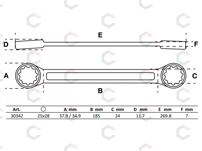 Raktas dvigubas kilpinis tiesus | 25 x 28 mm (30342) 1 Raktas dvigubas kilpinis tiesus | 25 x 28 mm (30342) 1
