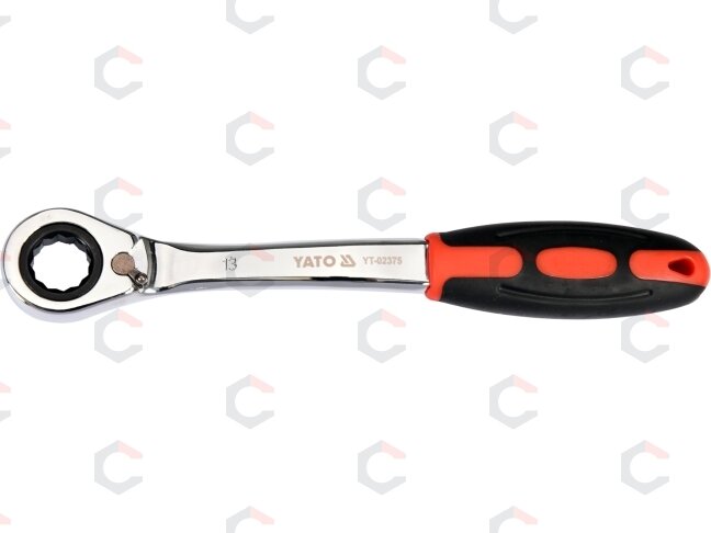 Raktas kilpinis lenktas su terkšle | reversinis | 13 mm (YT-02375) Raktas kilpinis lenktas su terkšle | reversinis | 13 mm (YT-02375)