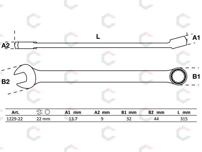 Raktas kombinuotas | ilgas tipas | 22 mm (1229-22) 3