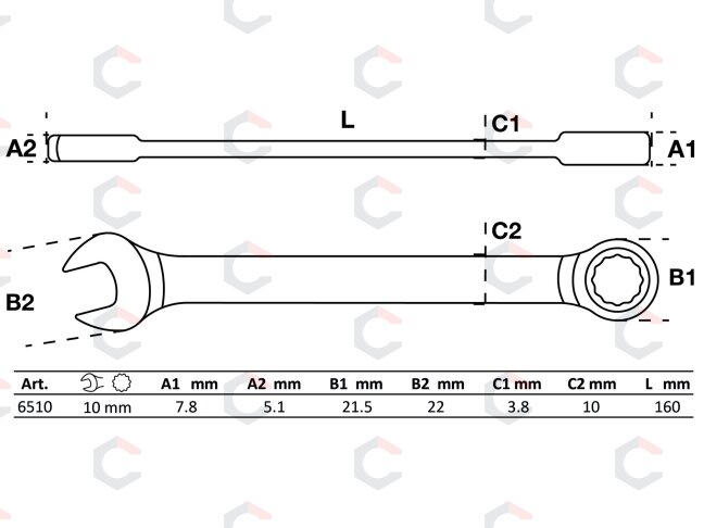 Raktas kombinuotas terkšlinis | 10 mm (6510) 1 Raktas kombinuotas terkšlinis | 10 mm (6510) 1