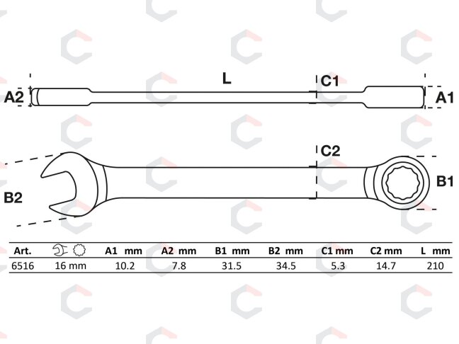 Raktas kombinuotas terkšlinis | 16 mm (6516) 1 Raktas kombinuotas terkšlinis | 16 mm (6516) 1