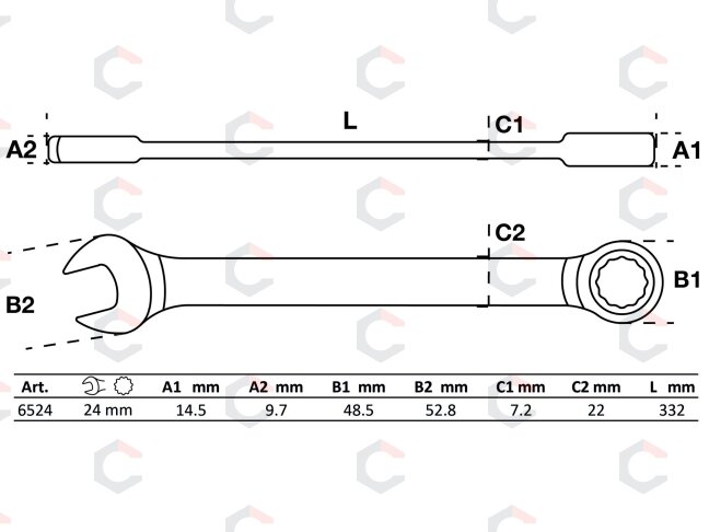 Raktas kombinuotas terkšlinis | 24 mm (6524) 1 Raktas kombinuotas terkšlinis | 24 mm (6524) 1