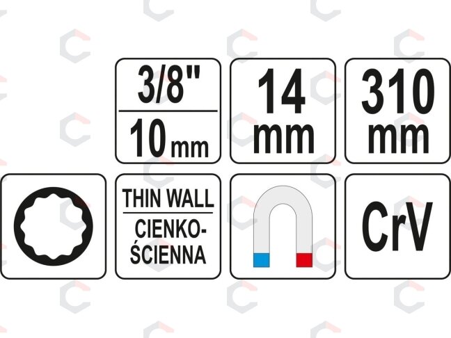 Raktas žvakėms plonasienis | su prailginimu ir magnetu | 310 mm / 14 mm (YT-08163) 2 Raktas žvakėms plonasienis | su prailginimu ir magnetu | 310 mm / 14 mm (YT-08163) 2