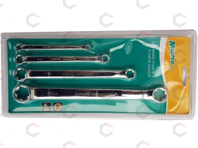 Raktų rinkinys E tipo (torx) žiedo galvutėmis | E6xE8 - E20xE24 | 4 vnt. (A39414) 1