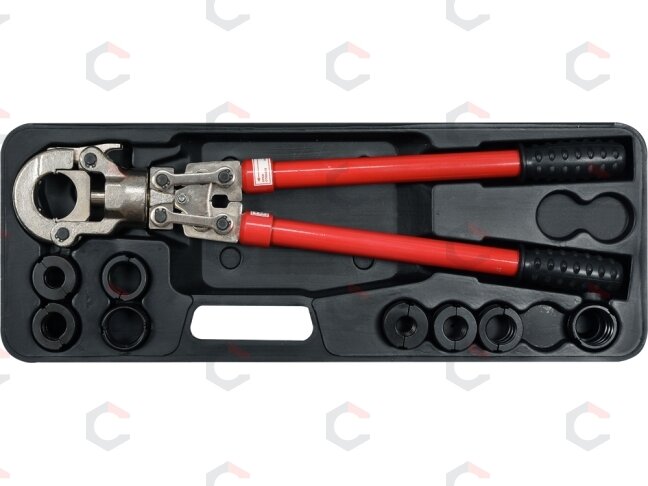 Rankinis hidraulinis presas PEX vamzdžiams | U / TH 16–32 mm | 8 indėklai (YT-21735) Rankinis hidraulinis presas PEX vamzdžiams | U / TH 16–32 mm | 8 indėklai (YT-21735)