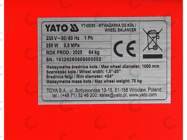 Ratų balansavimo staklės | 10–24 col. | automatinis ciklas | 250 W (YT-08060) 13 Ratų balansavimo staklės | 10–24 col. | automatinis ciklas | 250 W (YT-08060) 13