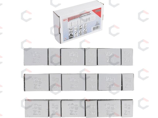 Ratų balansavimo svareliai | Medžiaga: cinkas | Tipas 363 | 45 g | 100 vnt. (9426) Ratų balansavimo svareliai | Medžiaga: cinkas | Tipas 363 | 45 g | 100 vnt. (9426)