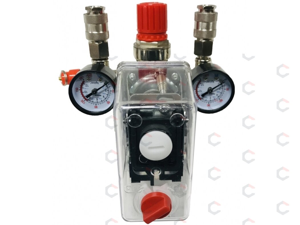 Reguliatorius kompresoriui su slėgio jungikliu ir manometrais | 380V (SK10679B) Reguliatorius kompresoriui su slėgio jungikliu ir manometrais | 380V (SK10679B)