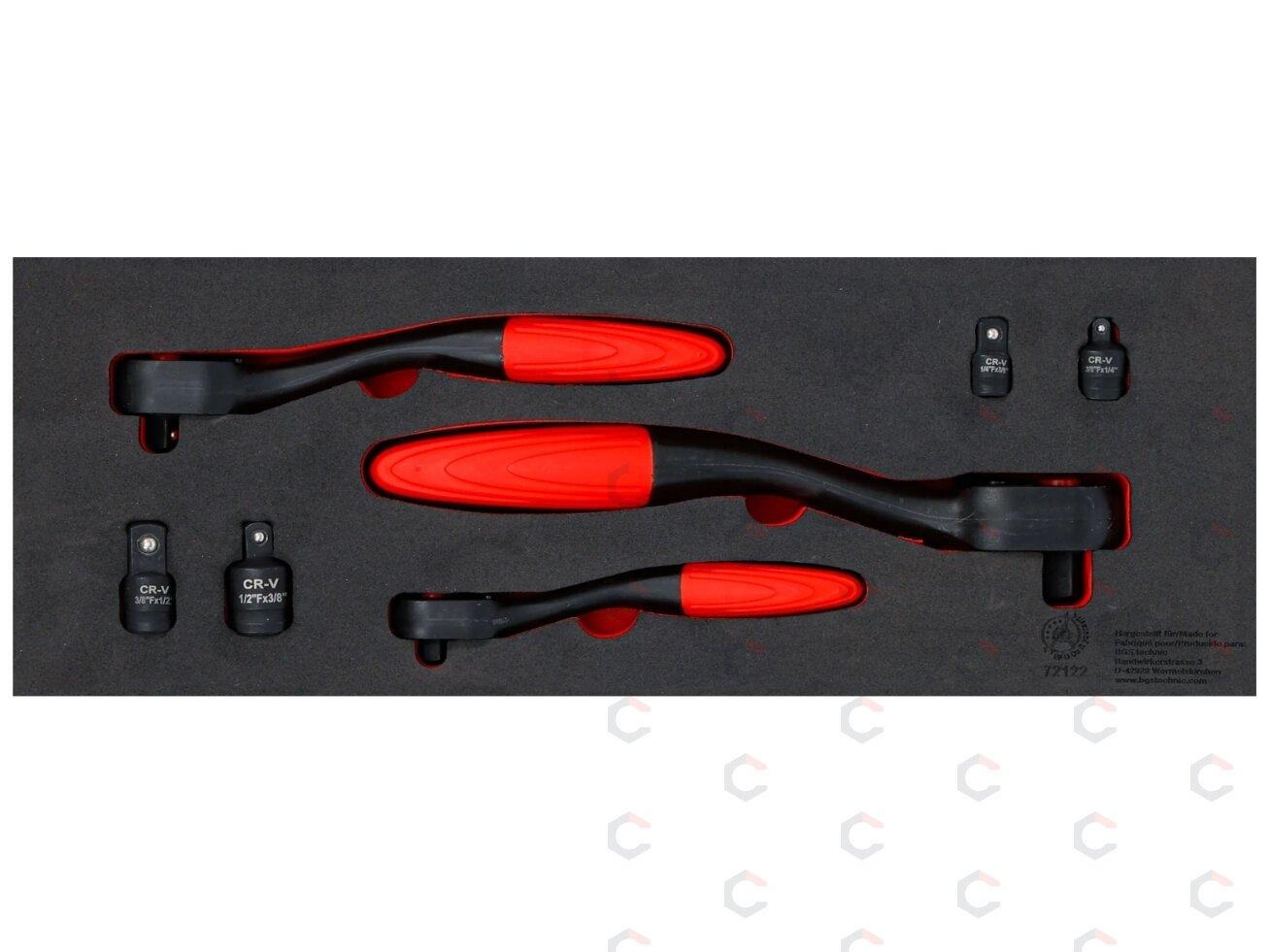 Reversinių terkšlių rinkinys su adapteriais | 6.3 mm (1/4") - 10 mm (3/8") - 12.5 mm (1/2") | 7 vnt (72122) 1 Reversinių terkšlių rinkinys su adapteriais | 6.3 mm (1/4") - 10 mm (3/8") - 12.5 mm (1/2") | 7 vnt (72122) 1