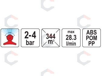 Reguliuojamas vandens purkštuvas / laistytuvas | osciliacinis, 344 m², 2–4 bar | 17 purkštukų (YT-89933) 6
