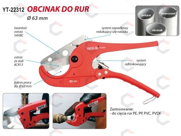 Replės plastikiniams vamzdžiams | iki 63 mm (YT-22312) 5 Replės plastikiniams vamzdžiams | iki 63 mm (YT-22312) 5