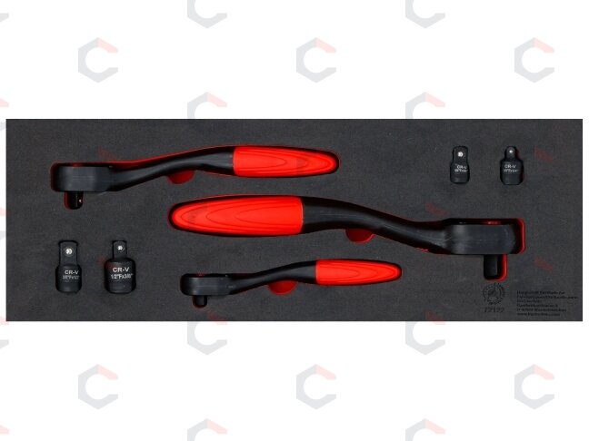 Reversinių terkšlių rinkinys su adapteriais | 6.3 mm (1/4") - 10 mm (3/8") - 12.5 mm (1/2") | 7 vnt (72122) 1 Reversinių terkšlių rinkinys su adapteriais | 6.3 mm (1/4") - 10 mm (3/8") - 12.5 mm (1/2") | 7 vnt (72122) 1