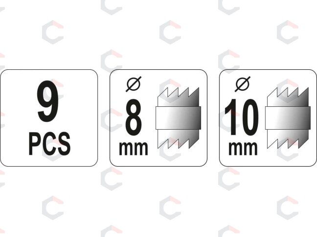 Rinkinys kontaktiniams taškams nugręžti | 8 mm / 10 mm | 9 vnt. (YT-28919) 5 Rinkinys kontaktiniams taškams nugręžti | 8 mm / 10 mm | 9 vnt. (YT-28919) 5