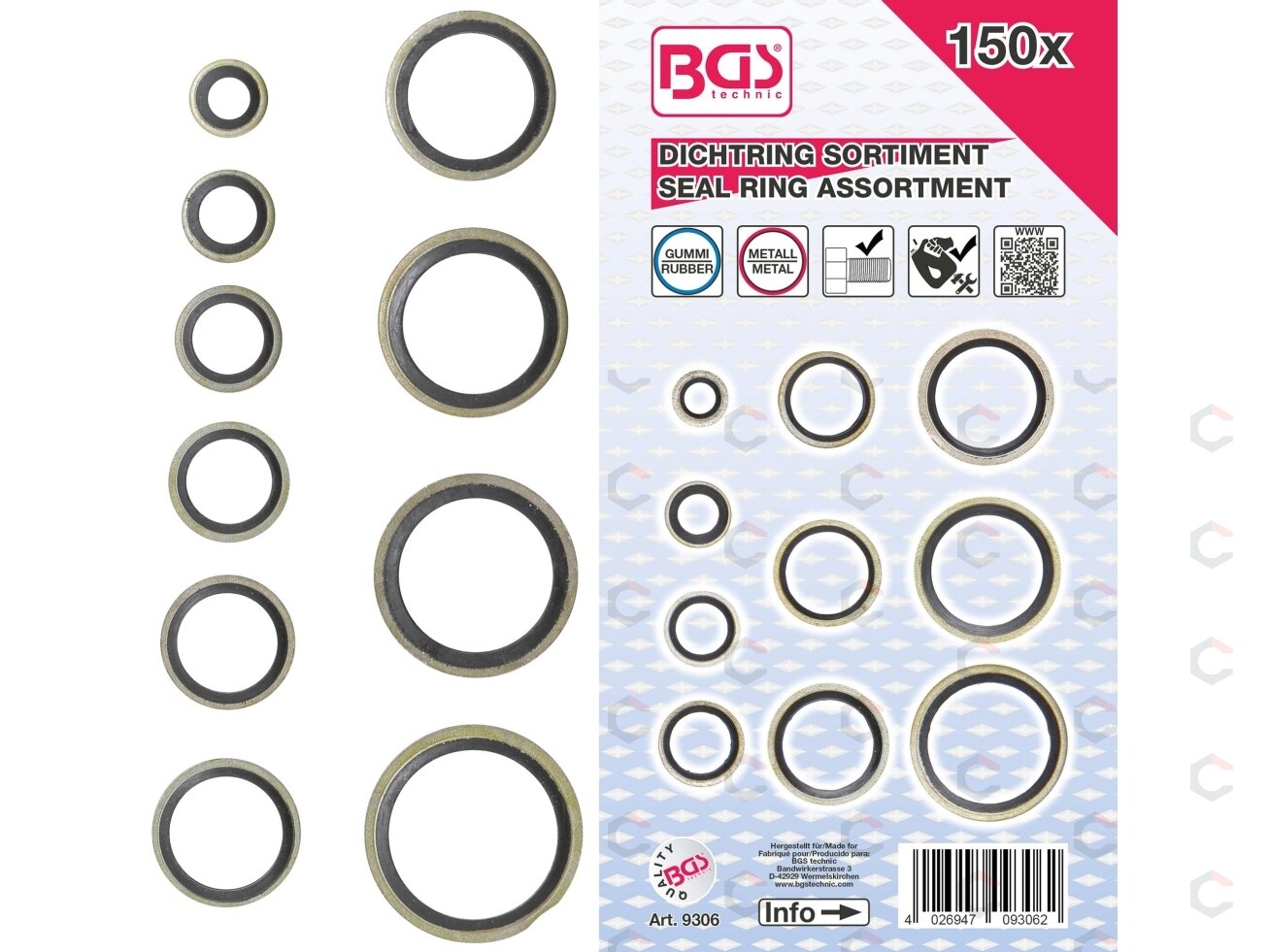 Sandarinimo žiedų asortimentas | metalas | su guminiu sandarinimo žiedu | 150 vnt. (9306) 3 Sandarinimo žiedų asortimentas | metalas | su guminiu sandarinimo žiedu | 150 vnt. (9306) 3