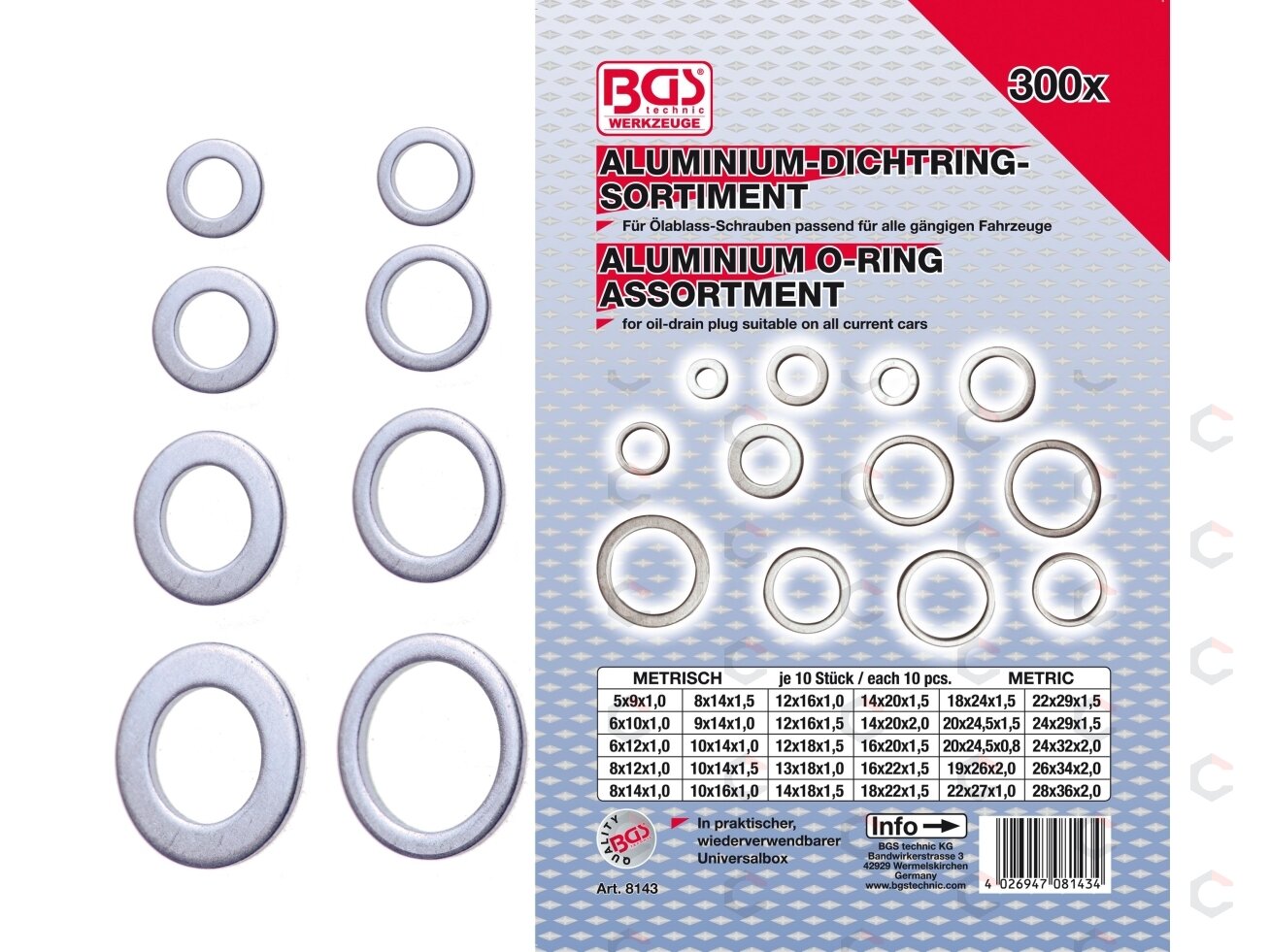 Sandarinimo žiedų / tarpinių asortimentas | aliuminis | 300 vnt. (8143) 5 Sandarinimo žiedų / tarpinių asortimentas | aliuminis | 300 vnt. (8143) 5