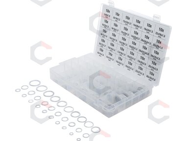 Sandarinimo žiedų / tarpinių asortimentas | aliuminis | 300 vnt. (8143) Sandarinimo žiedų / tarpinių asortimentas | aliuminis | 300 vnt. (8143)