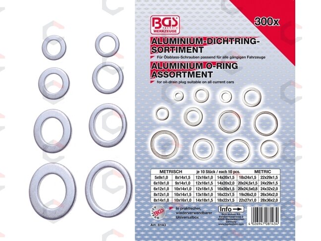 Sandarinimo žiedų / tarpinių asortimentas | aliuminis | 300 vnt. (8143) 5 Sandarinimo žiedų / tarpinių asortimentas | aliuminis | 300 vnt. (8143) 5