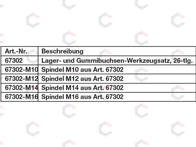 Sailentblokų presavimo komplektas | su 4 varžtais | 26 vnt. (67302) 8 Sailentblokų presavimo komplektas | su 4 varžtais | 26 vnt. (67302) 8