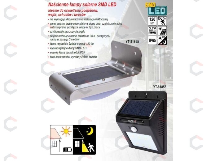 Saulės šviestuvas su judesio ir prieblandos davikliu | 16 SMD LED | IP65 (YT-81855) 7 Saulės šviestuvas su judesio ir prieblandos davikliu | 16 SMD LED | IP65 (YT-81855) 7