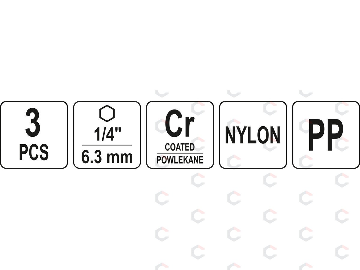 Šepečių rinkinys su Hex 6.3 mm (1/4") galu | Nailonas | 3 vnt. (YT-47553) 4