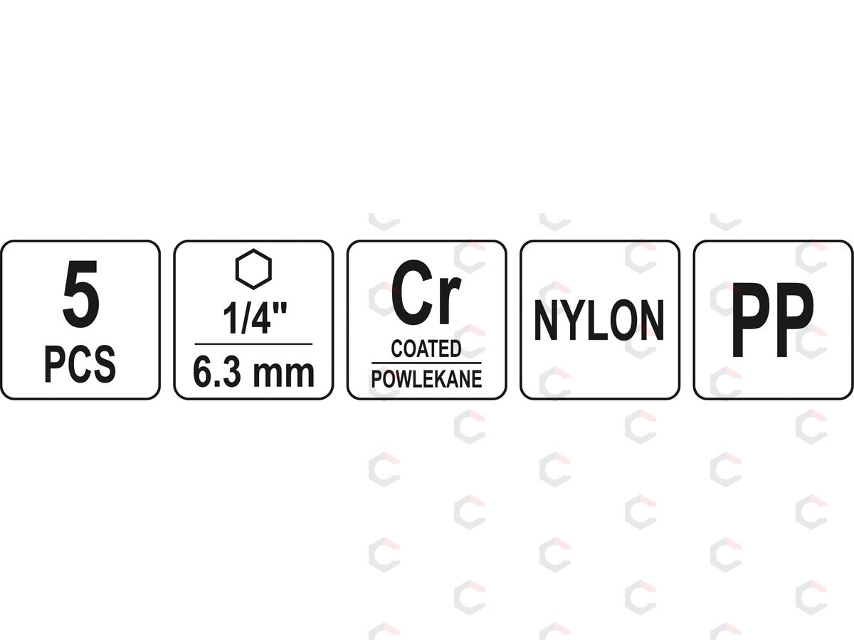 Šepečių rinkinys su Hex 6.3 mm (1/4") galu | Nailonas | 5 vnt. (YT-47777) 14