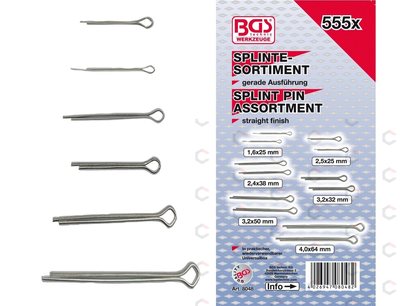 Segtukų asortimentas | tiesūs | Ø 1.6 - 4.0 mm | 555 vnt. (8048) 3 Segtukų asortimentas | tiesūs | Ø 1.6 - 4.0 mm | 555 vnt. (8048) 3