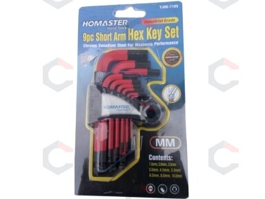 Šešiakampių raktų komplektas 1.5-10mm Cr-V, 9vnt. (YJHK-710S) Šešiakampių raktų komplektas 1.5-10mm Cr-V, 9vnt. (YJHK-710S)