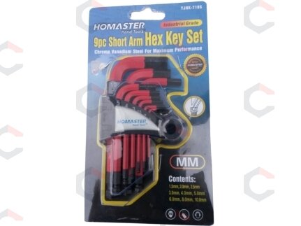 Šešiakampių raktų komplektas 1.5-10mm Cr-V, 9vnt. (YJHK-710S) 1