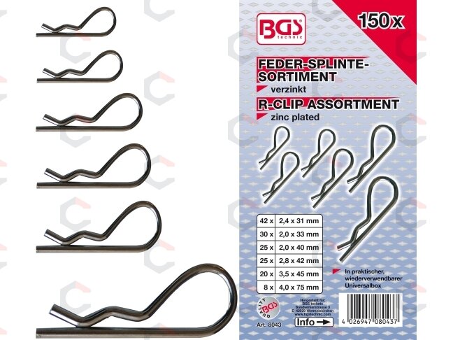 Segtukų rinkinys asortimentas | Ø 2,4 - 4,0 mm | 150 vnt. (8043) 3 Segtukų rinkinys asortimentas | Ø 2,4 - 4,0 mm | 150 vnt. (8043) 3