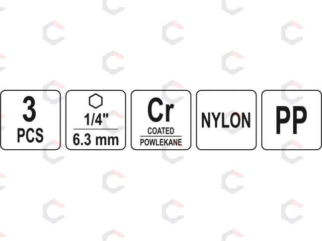 Šepečių rinkinys su Hex 6.3 mm (1/4") galu | Nailonas | 3 vnt. (YT-47553) 4 Šepečių rinkinys su Hex 6.3 mm (1/4") galu | Nailonas | 3 vnt. (YT-47553) 4