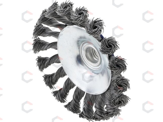 Vielinis šepetys lėkštės tipo – stambus plienas, 18 „knot“ – M14×2, Ø115 mm (3981) 2 Vielinis šepetys lėkštės tipo – stambus plienas, 18 „knot“ – M14×2, Ø115 mm (3981) 2