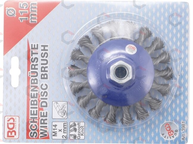 Vielinis šepetys lėkštės tipo – stambus plienas, 18 „knot“ – M14×2, Ø115 mm (3981) 3 Vielinis šepetys lėkštės tipo – stambus plienas, 18 „knot“ – M14×2, Ø115 mm (3981) 3