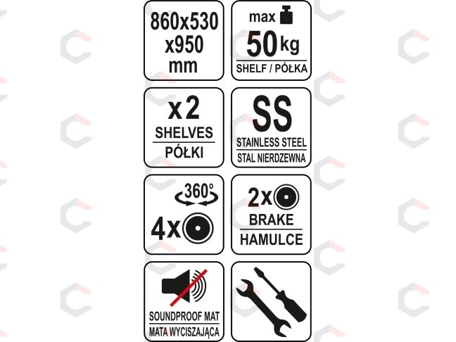 Serviravimo vežimėlis | 2 lentynos | nerūdijantis plienas (YG-09090) 4 Serviravimo vežimėlis | 2 lentynos | nerūdijantis plienas (YG-09090) 4