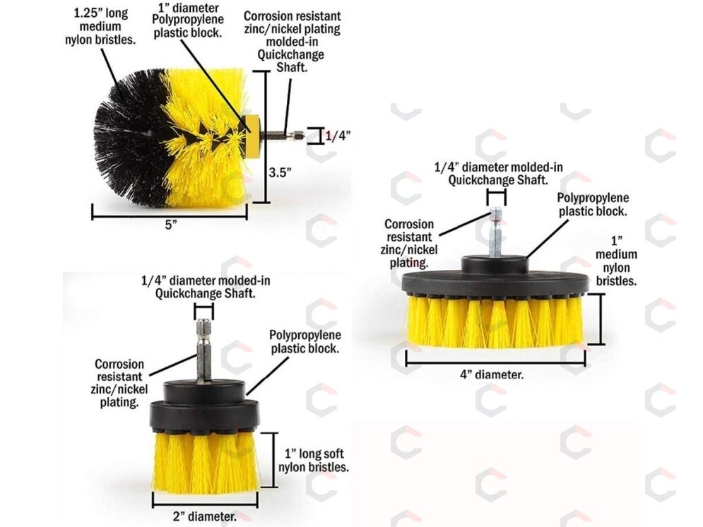 Šepečių rinkinys su Hex 6.3 mm (1/4") galu | Nailonas | 3 vnt. (DB003) 1 Šepečių rinkinys su Hex 6.3 mm (1/4") galu | Nailonas | 3 vnt. (DB003) 1
