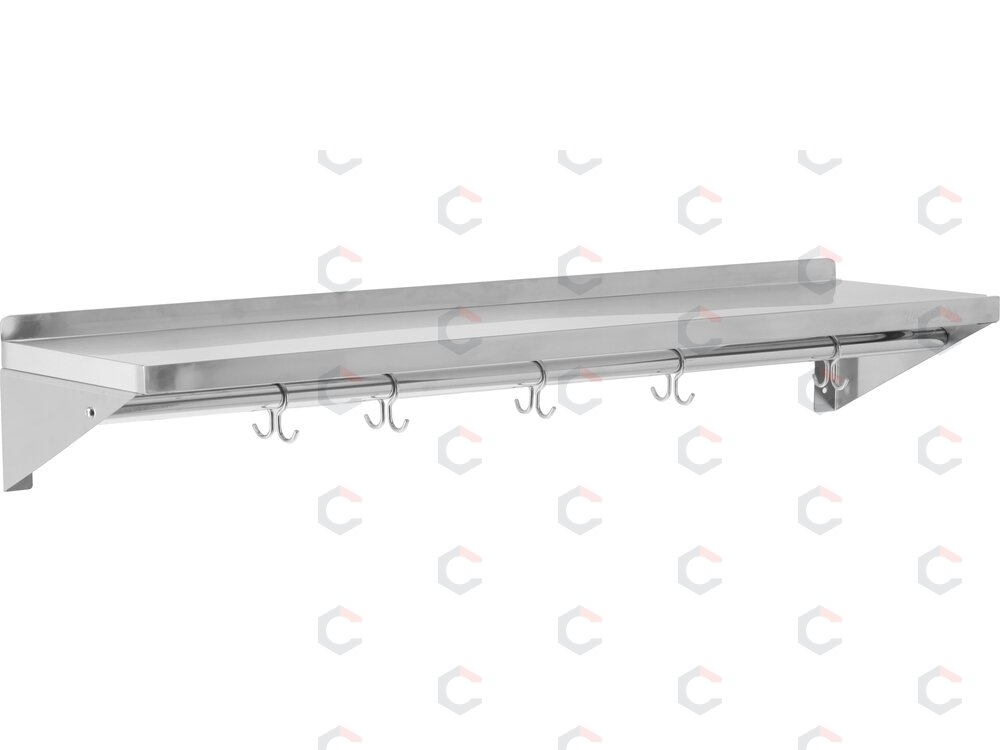 Vienguba sieninė lentyna su borteliu ir kabliukais YATO | 150 × 30 × 18 cm (YG-08938) 2 Vienguba sieninė lentyna su borteliu ir kabliukais YATO | 150 × 30 × 18 cm (YG-08938) 2