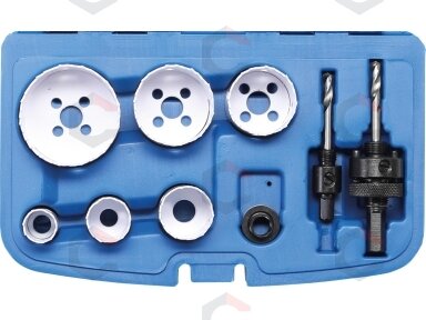Skylių pjovimo rinkinys – HSS bi-metal, su grąžtais vedliais – Ø22–65 mm, 40 mm, 8 vnt (3906)