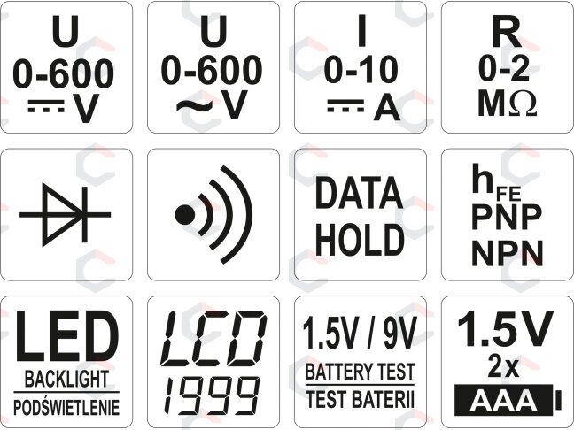 Skaitmeninis daugiafunkcinis testeris | 0-600 V (YT-73081) 4 Skaitmeninis daugiafunkcinis testeris | 0-600 V (YT-73081) 4