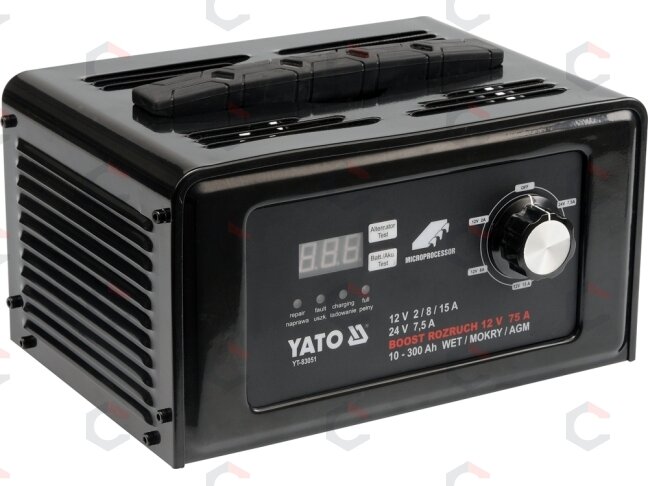 Skaitmeninis pakrovėjas DC 12V 15A / DC 24V 7.5A su 75AMP | užvedimo funkcija (YT-83051) Skaitmeninis pakrovėjas DC 12V 15A / DC 24V 7.5A su 75AMP | užvedimo funkcija (YT-83051)
