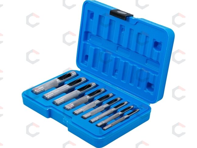 Skylių išmušėjų komplektas | 3 - 12 mm | 9 vnt. (565) 4 Skylių išmušėjų komplektas | 3 - 12 mm | 9 vnt. (565) 4