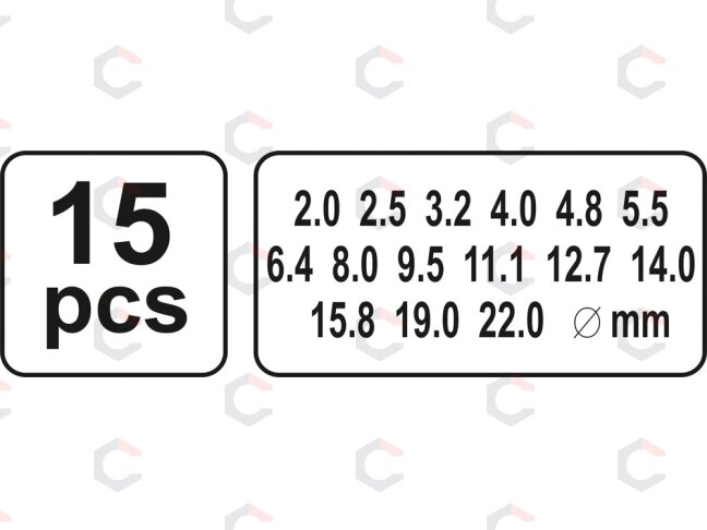Skylių išmušėjų odoje rinkinys | 2-22 mm | 15 vnt. (YT-3591) 3 Skylių išmušėjų odoje rinkinys | 2-22 mm | 15 vnt. (YT-3591) 3