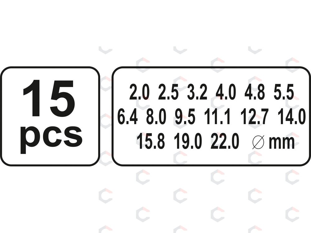 Skylių išmušėjų odoje rinkinys | 2-22 mm | 15 vnt. (YT-3591) 3 Skylių išmušėjų odoje rinkinys | 2-22 mm | 15 vnt. (YT-3591) 3