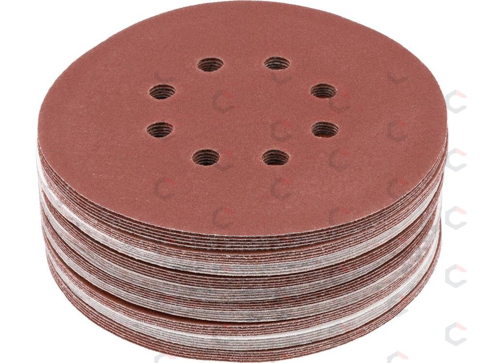 Šlifavimo popierius {velcro) | 8 skylės | 150 mm / P150 | 50 vnt. (YT-834596) Šlifavimo popierius {velcro) | 8 skylės | 150 mm / P150 | 50 vnt. (YT-834596)