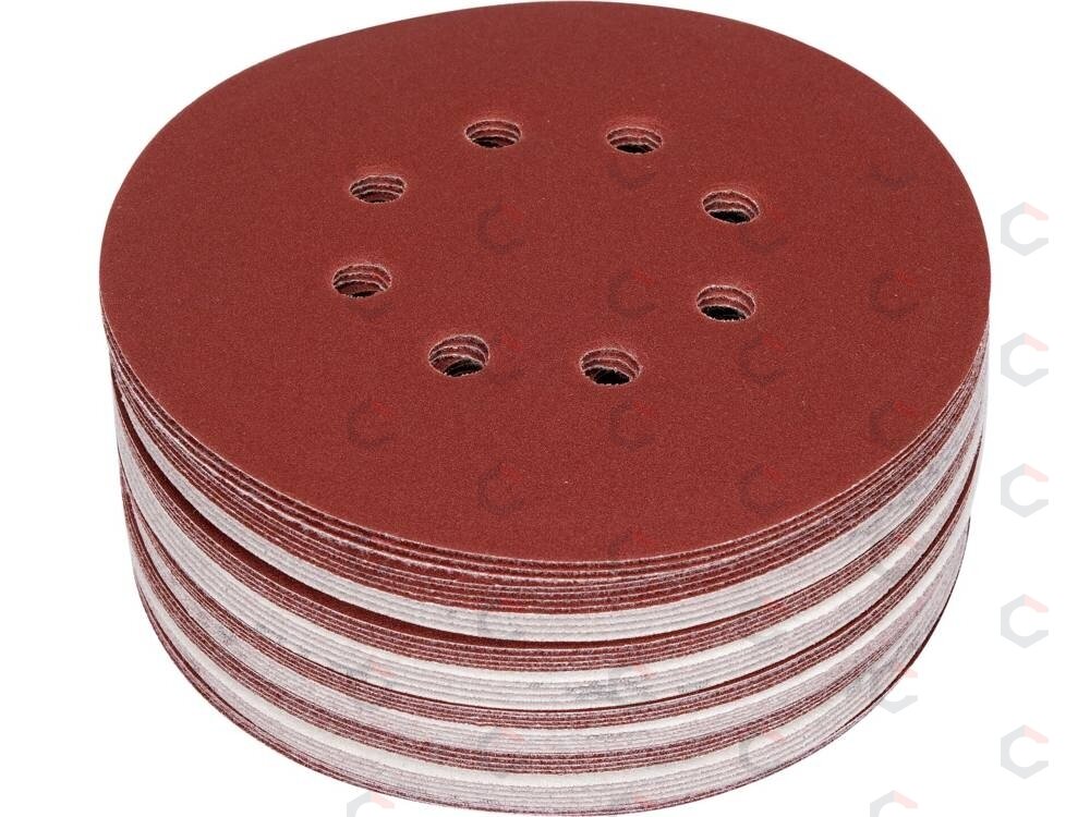 Šlifavimo popierius {velcro) | 8 skylės | 150 mm / P180 | 50 vnt. (YT-834597) Šlifavimo popierius {velcro) | 8 skylės | 150 mm / P180 | 50 vnt. (YT-834597)