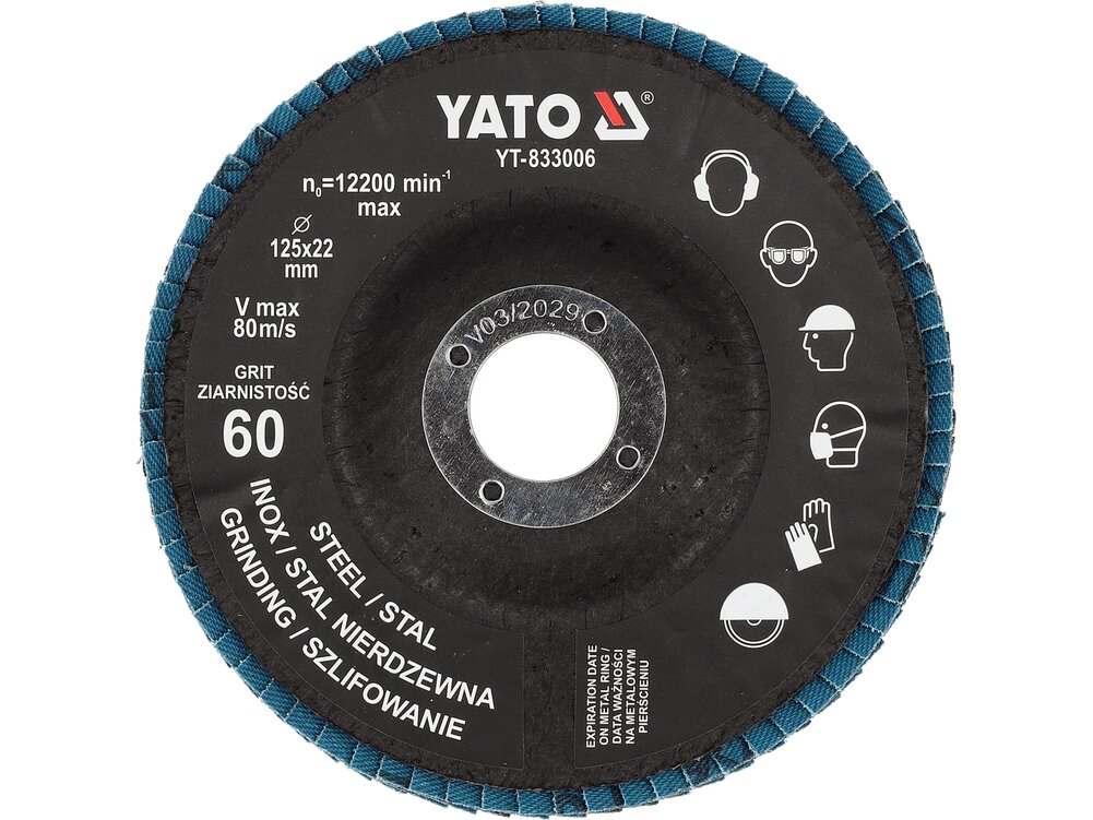 Cirkonio korundo lapelinių šlifavimo diskų rinkinys P60, 125 × 22 mm, 10 vnt. YATO (YT-833001) 1
