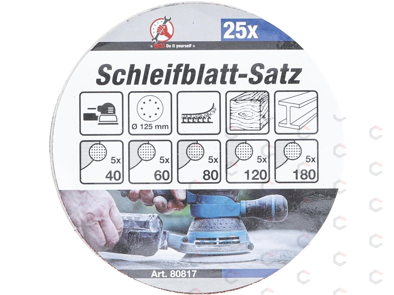 Šlifavimo lapeliai Ø 125 mm | K 40-180 | 25 vnt. (80817) 2 Šlifavimo lapeliai Ø 125 mm | K 40-180 | 25 vnt. (80817) 2