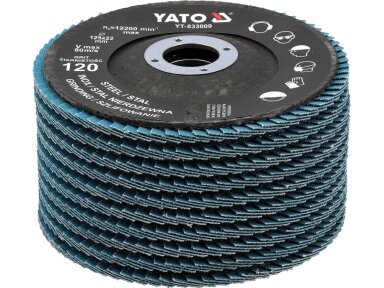Cirkonio korundo lapelinių šlifavimo diskų rinkinys P120, 125 × 22 mm, 10 vnt. YATO (YT-833004)