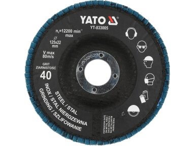 Cirkonio korundo lapelinių šlifavimo diskų rinkinys P40, 125 × 22 mm, 10 vnt. YATO (YT-833000) Cirkonio korundo lapelinių šlifavimo diskų rinkinys P40, 125 × 22 mm, 10 vnt. YATO (YT-833000)
