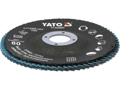 Cirkonio korundo lapelinių šlifavimo diskų rinkinys P80, 125 × 22 mm, 10 vnt. YATO (YT-833002)