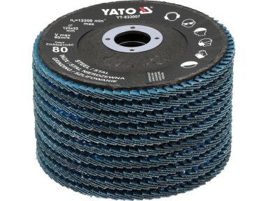 Cirkonio korundo lapelinių šlifavimo diskų rinkinys P80, 125 × 22 mm, 10 vnt. YATO (YT-833002)